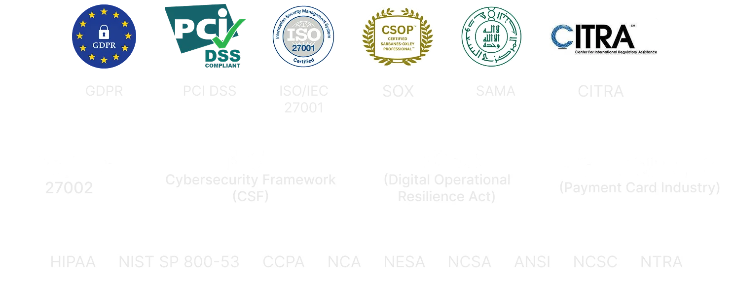 GDPR, PCI DSS, ISO/IEC, SOX, SAMA, CITRA